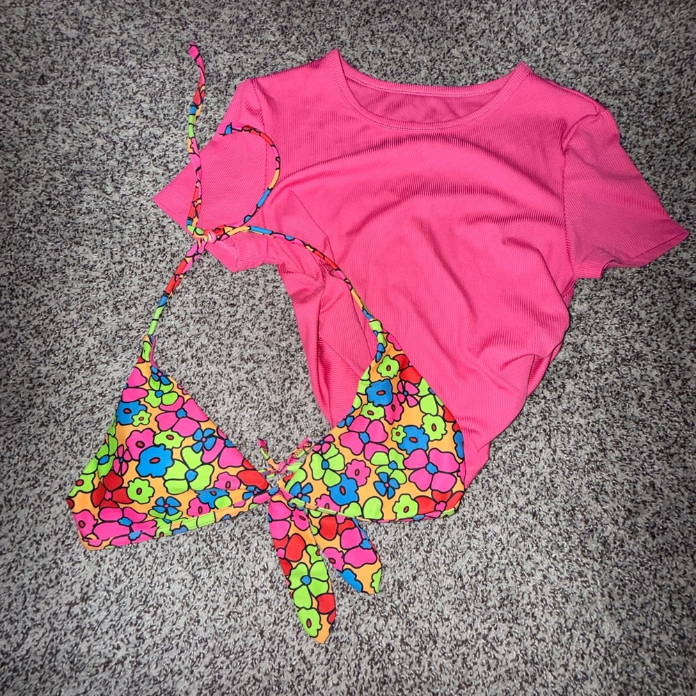 & Other Stories Bright Pink Ribbed Crop Top